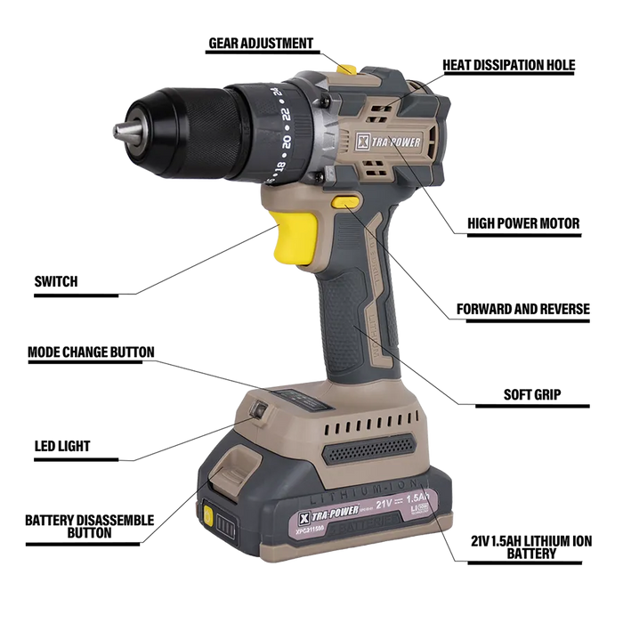 Xtra Power XPC-ID-01 Brushless Impact Drill 21V