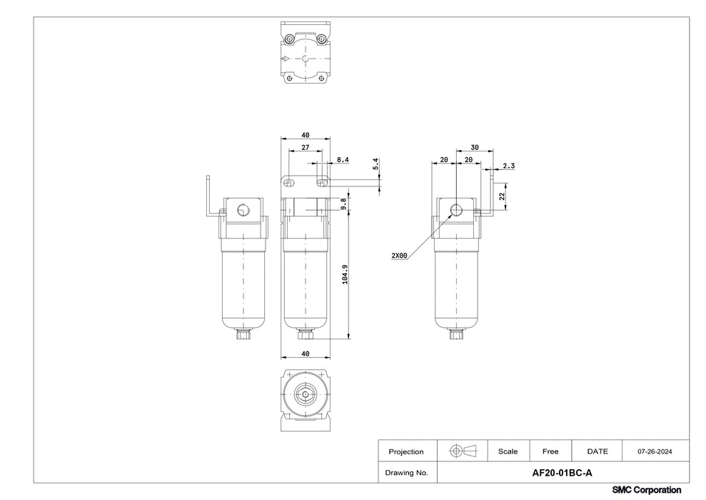 SMC Air Filter with Bracket Part No. AF20-01BC-A