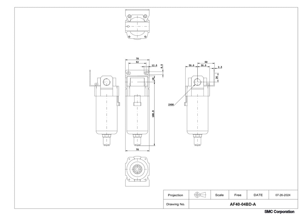 SMC Air Filter with Bracket Part No. AF40-04BD-A