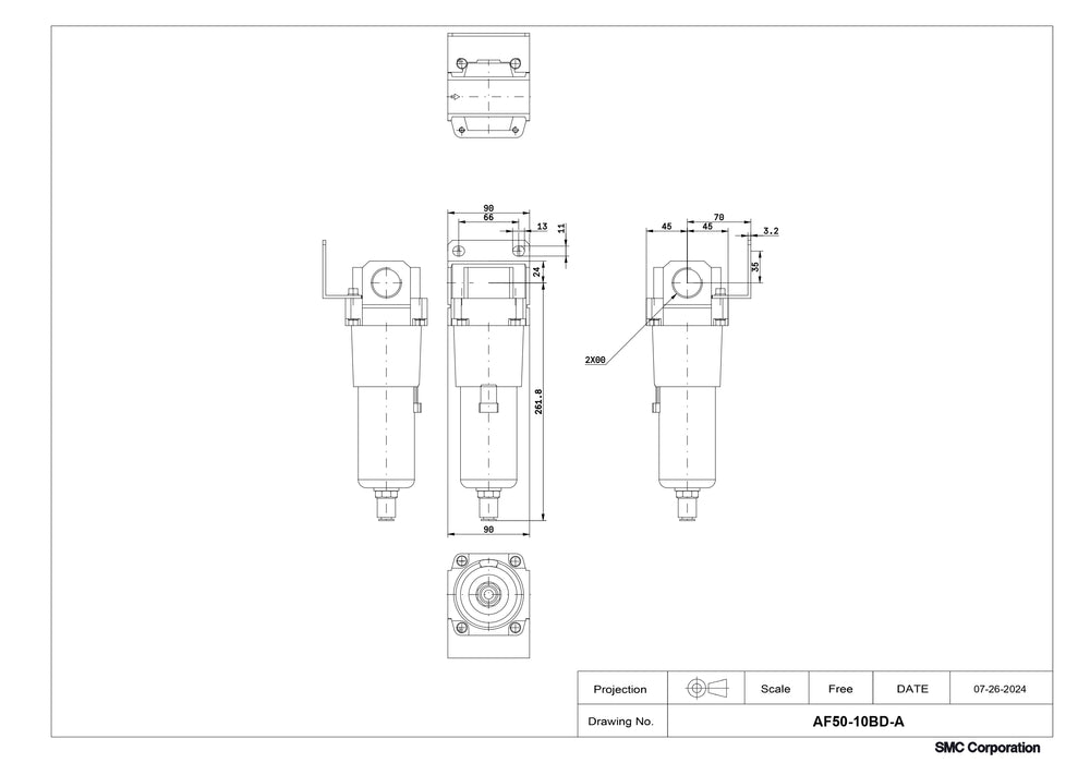 SMC Air Filter with Bracket Part No. AF50-10BD-A