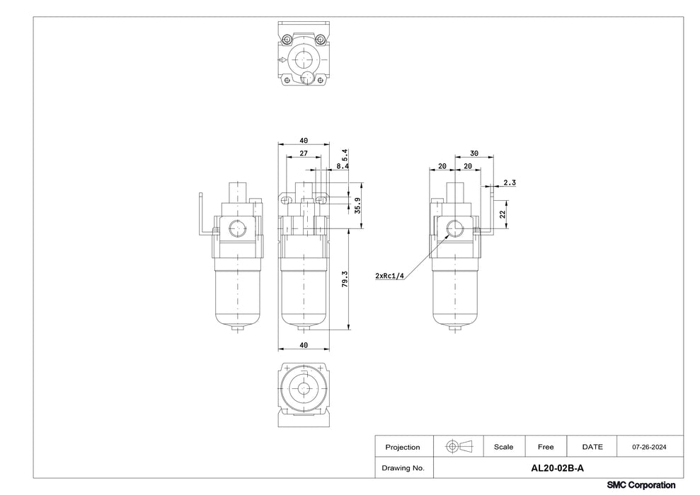 SMC Air Lubricator with Bracket Part No. AL20-02B-A