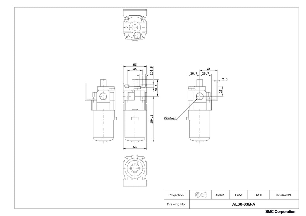 SMC Air Lubricator with Bracket Part No. AL30-03B-A