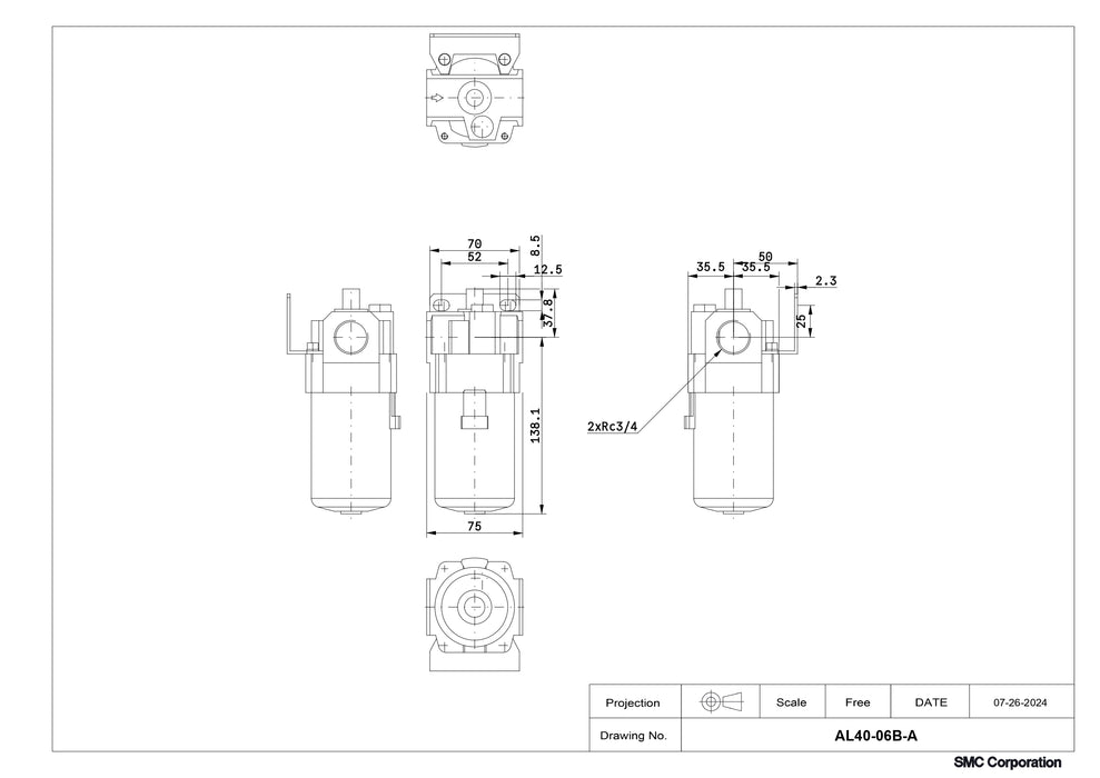 SMC Air Lubricator with Bracket Part No. AL40-06B-A