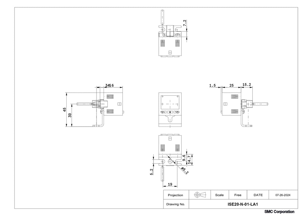 SMC Display High-Precision Digital Pressure Switch Part No. ISE20-N-01-LA1