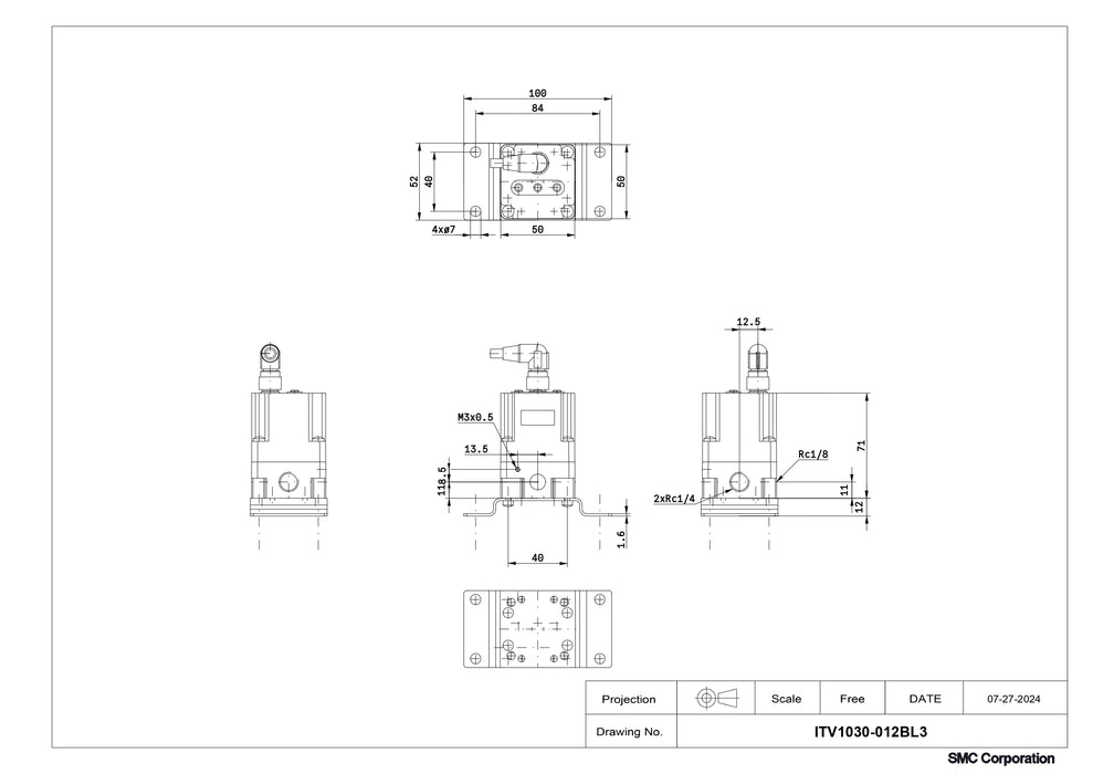 SMC Electro-Pneumatic Regulator Part No. ITV1030-012BL3