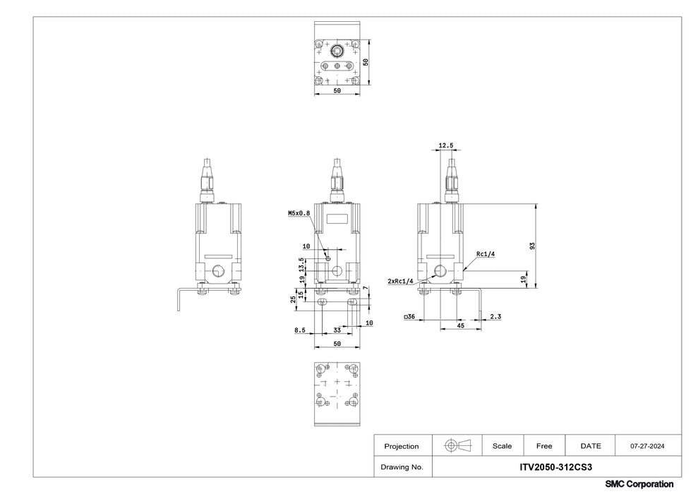 SMC Electro-Pneumatic Regulator Part No. ITV2050-312CS3